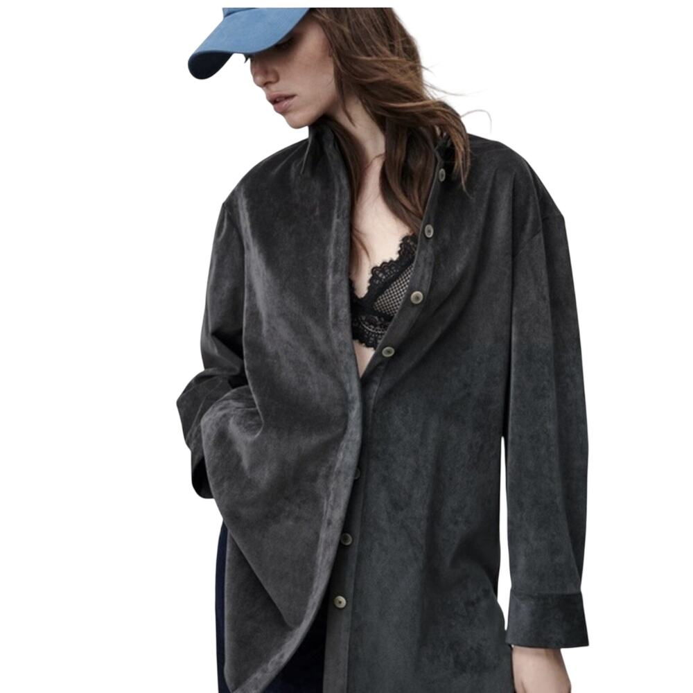 NWT Zara Oversized Corduroy Lightweight Shacket Gray Grunge Medium